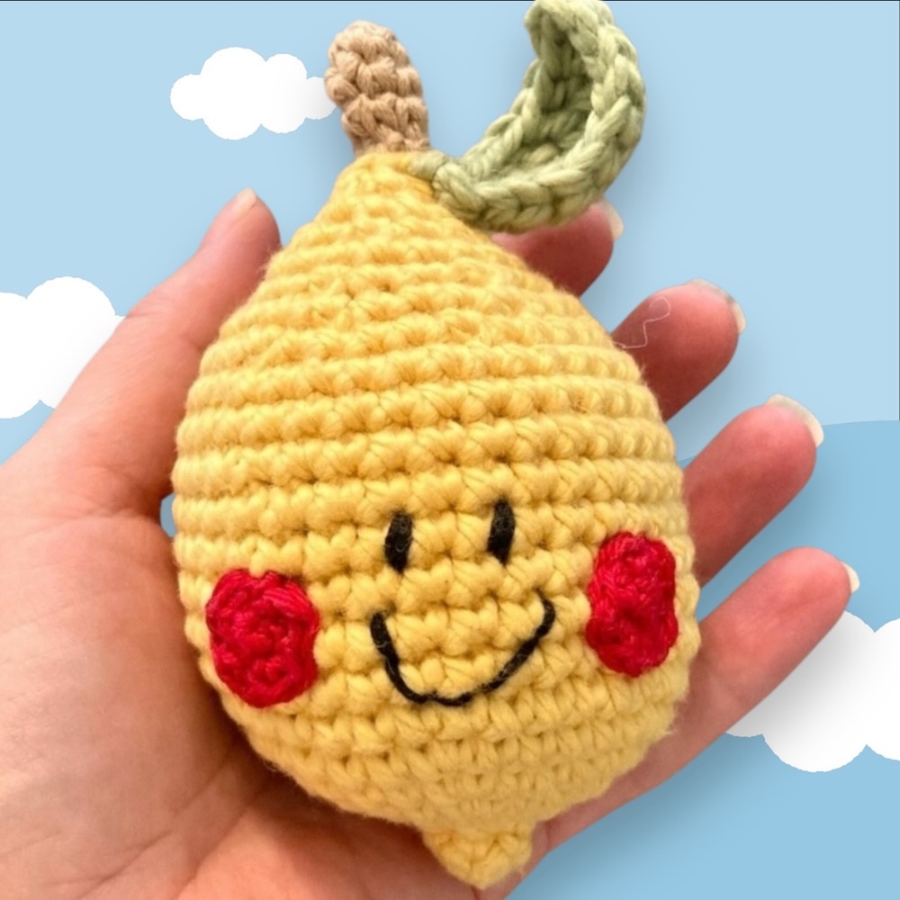 Organic crochet cotton lemon play food rattle NWT handmade made to order